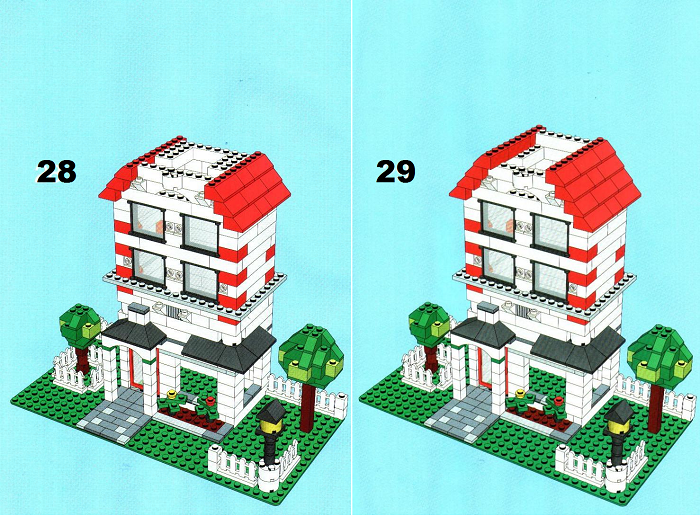Пошаговая схема строительства двухэтажного дома лего: шаг 29-30