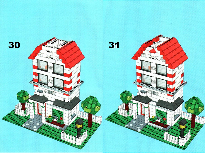 Пошаговая схема строительства двухэтажного дома лего: шаг 30-31