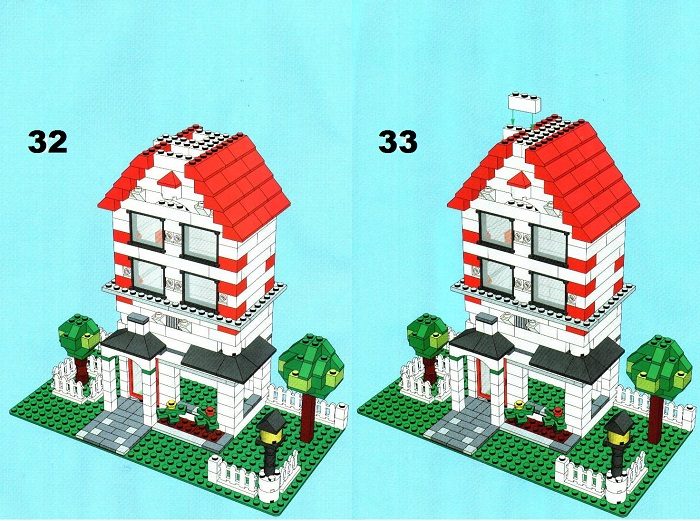 Пошаговая схема строительства двухэтажного дома лего: шаг 32-33