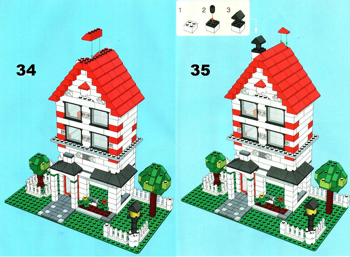 Пошаговая схема строительства двухэтажного дома лего: шаг 34-35