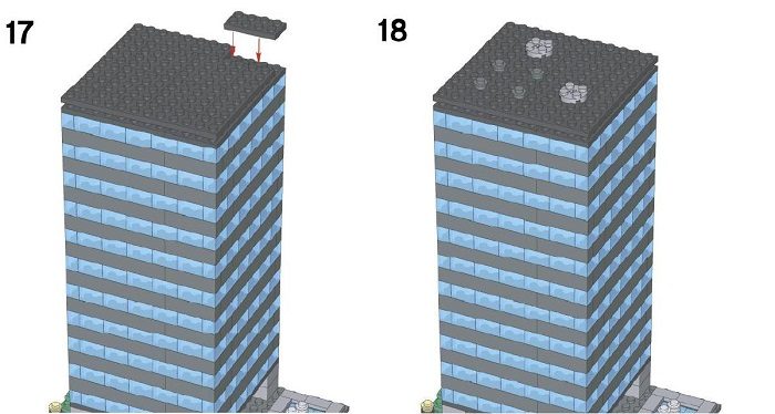 Схема постройки многоэтажного здания из конструктора лего: шаг 17-18