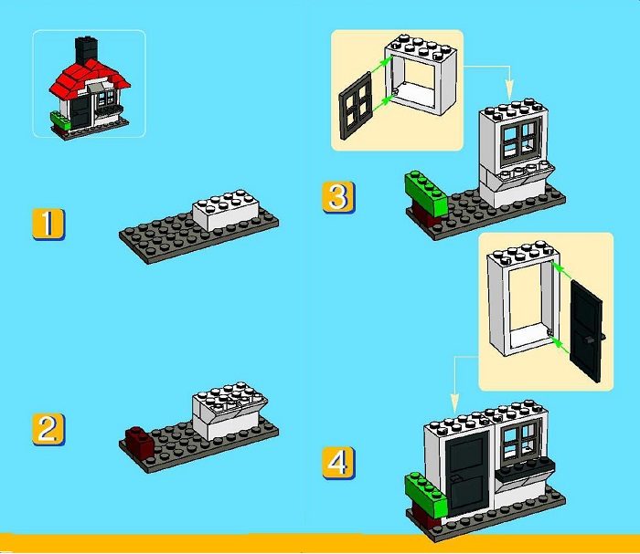 Схема как построить дом из лего