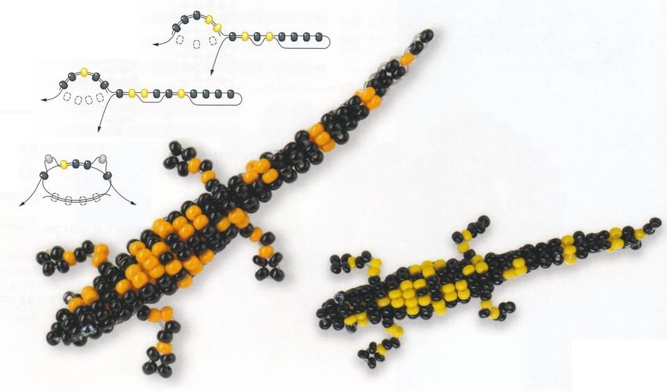 Ящерица из бисера схема объемная