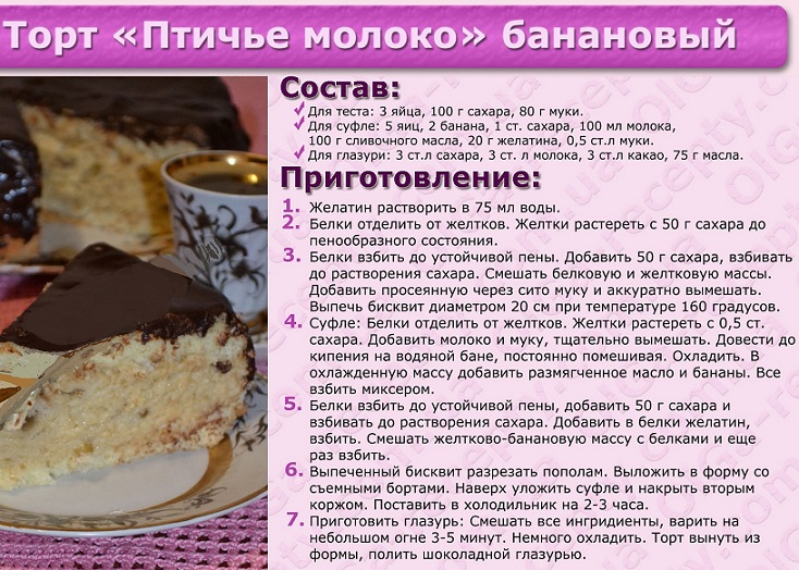 Торта Мляко Бърд с банан: Рецепта