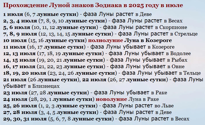 Календарь июля 2025 года