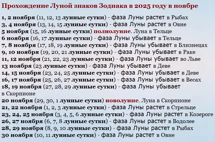 Календарь ноября 2025 года