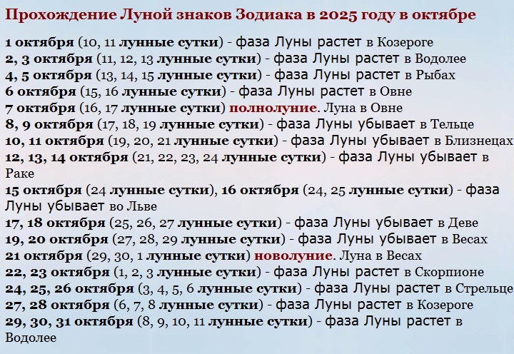 Календарь октября 2025 года