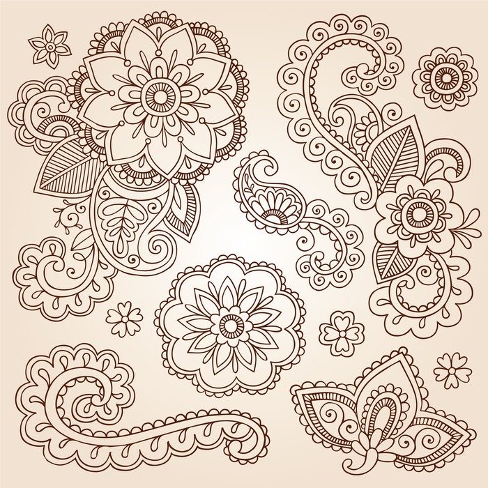 Henna Paisley Mandala Tattoo Doodle Vector Design Elements Set