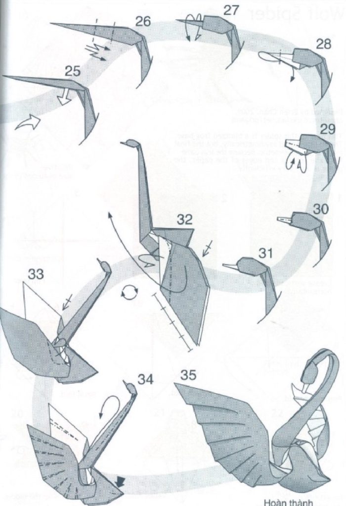 Схема сборки лебедя из квадратного листа бумаги: часть 2