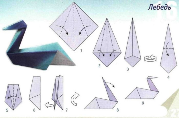 Схема сборки лебедя из бумаги