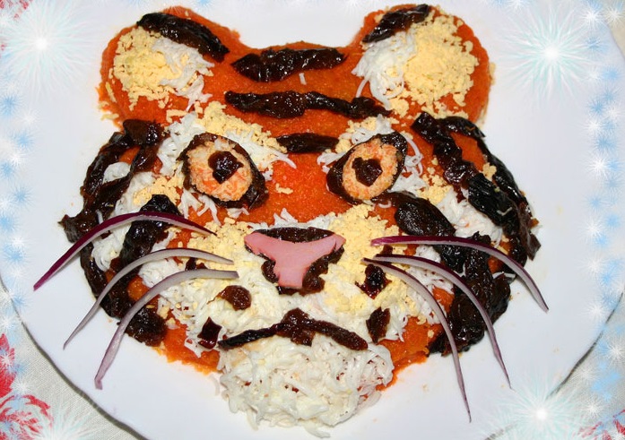 Decoration of New Year's salads in the year of the Tiger